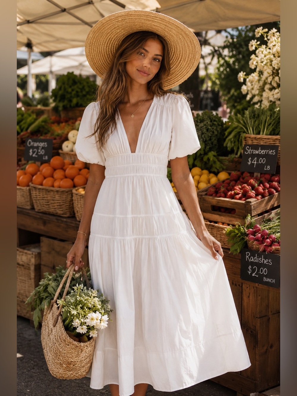 Showpo White Puff-Sleeve V-Neck Maxi Dress size 6 - Picture 2 of 8